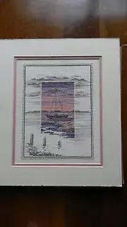 Completed Needle Treasures Cross Stitch SUNSET - WATER'S EDGE - 12 x 14 JCA New