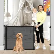 ZONEY Retractable Baby Gate, Baby Gate or Mesh Dog Gate, 33" Tall, Extends up to 55" Wide, Child Safety Gate for Doorways, Stairs, Hallways, Indoor/Outdoor (33"x55") (Black, 33"x55"(150 * 86cm))