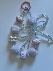 Beaded Cell Phone Wrist Strap, Light Pink Key Chain