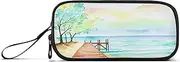 RPLIFE Watercolor Painting Trees Beach Pen and Pencil Case, Canvas Pencil Case, Pencil Cases for Girls Cute