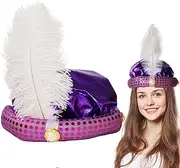 [Kaxenig] Aladdin Hat Men,Prince Costume Hat - Sultan Head Wrap Gorgeous Sequin Design with Feather and Pearl for Photo Props Accessories
