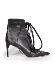 Black Leather Distressed Lace-Up Boots