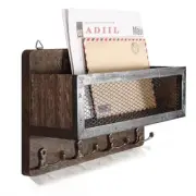 ADIIL Mail and Key Holder for Wall Decorative, Wooden Wall Key Rack Brown