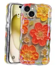 Case for iPhone 14 Plus & iPhone 15 Plus for Girl Women, Colorful Retro Orange