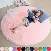 Round Rug 4Ft for Girls Bedroom, Fluffy Circle Area Rugs for 4' (Round) Pink
