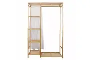Vibe Geeks Bamboo Wood Clothing Garment Rack with Shelves