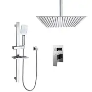 Square 2in1 Set 8/10/12/16" Shower Head Ceiling Arm Slide Rail Flexible Elbow Soap Dish