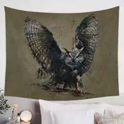 Cool Art Owl Painted on Concrete Tapestry