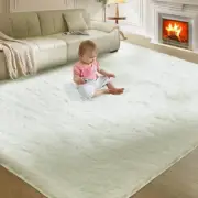Ultra Soft Rug for Living Room, 9X12 Fluffy Shag Area Rug 9X12 Feet Cream White