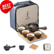 Portable Tea Set Rotating Teapot 4 Cups Strainer Porcelain Travel Office Home