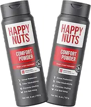 Happy Nuts Comfort Powder - Anti-Chafing, Sweat Defense & Odor Control for the Groin, Feet, and Body - Body Powder for Men (2 PACK)