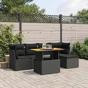 Patio Sets 6 Piece Garden Sofa Set with Cushions Black Poly Rattan