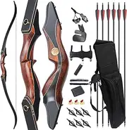 TOPARCHERY 60 inch Bow and Arrow Set Bow Kit for Adults Beginner and Expert Starter Bow Recurve Bow Hunting Bow Long Bow Wooden Bow 25-50lbs for Archery Hunting Target Shooting