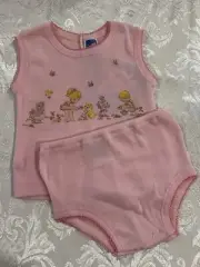 Vintage Bonds Set Size 00 Pink Two Piece Outfit Tank & Pant NEW Kids Kitten