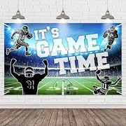 Wollmix Football Sports Decorations Banner 70.8x43.3 Inch - Football "Game Time" First Down Party Backdrop for Football Playoffs, Kid Boy Photo Booth Props, Cake Table Photography Supplies
