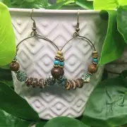 2.5 Inch Bronze-tone Earring Boho Bead Set Dangle Drop Hook New Free Ship 4850