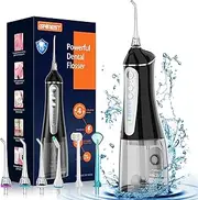 Water Dental flosser for Teeth Cleaning - Rechargeable Cordless Oral Irrigator 4 Modes 6 Tips IPX 7 Waterproof Portable Teeth Cleaner Pick for Home Trave