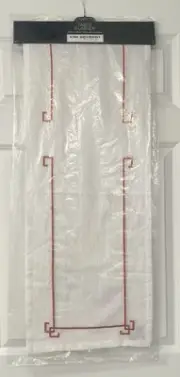 Kim Seybert Linen Cotton Table Runner White Orange Greek Key Design New