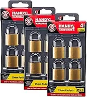 [12PCE] Handy Hardware Keyed Alike Padlocks, Stainless Steel Shackle, Solid Brass Body and Cylinder, Anti Rust and Corrosion, Cut Resistant and Weather Protected (25mm)