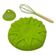 Smart Home 9" Silicone Sunflower Cake Pan Baking, Whisk & Scraper in Green
