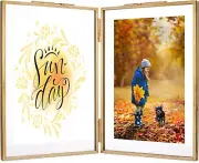 Rising Star Brass Picture Frame, Vintage Double 4X6 Folding Picture Frames, Gold