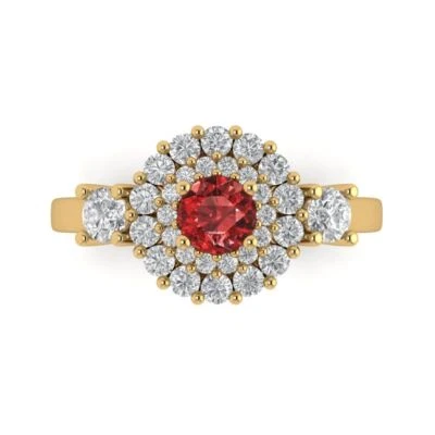 1.6Ct Round Cut Natural Garnet Gold Halo Engagement Promise Wedding Bridal Ring