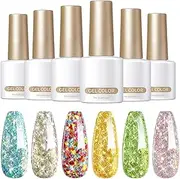 Glitter Gel Polish | Glossy Finish 6-Color UV LED Soak Off Nail Manicure Kit 7ml | Hand Health Care Set, Sparkly Gel Polish Long Lasting For Women