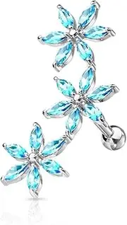 [204Dealnow] 16G 1/4" 316L Surgical Steel Triple Zircon Flower Cartilage Earrings Tragus Bar Stud Piercing Jewelry Fashion Party For Cartilage, Helix, Tragus Women Girls
