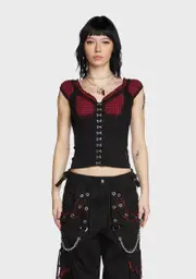 [Tripp NYC] Black And Red Bo Peep Cap Sleeve Corset