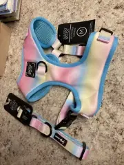 Sassy Woof Dog Harness Plus Matching Collar Size Medium New Rainbow Print
