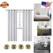 Stylish Greyish White Blackout Grommet Curtains - Energy Saving Set of 2 Panels