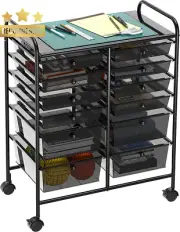12-Drawer Rolling Storage Cart Organizer Plastic Drawers Black