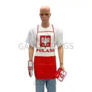 Poland Flag Kitchen & BBQ 3pc Set w/Apron Oven Mitt Potholder Poland Flag