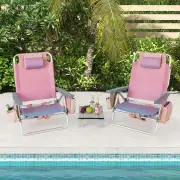 Costway2-Pack Folding Backpack Beach Chair 5-Position Outdoor Reclining Chairs with Pillow-M