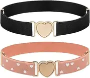 [UUYYEO] 2 Pcs Girls Stretch Belts Kids Wide Fashion Belts Skinny Dress Belts Stretch Waist Belts with Heart Buckles