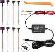 Dash Cam Hardwire Kit Mini USB Port Rear Hard Wire Kit 3.2m 10.8ft Cable Car Universal Dash Camera Charger Cord 12V 24V to 5V Power Adapter with 4 Fuse Types LP Mini ATO Micro2 for Dashcam GPS