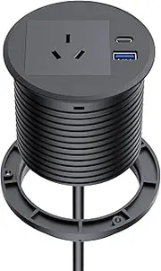 Desk Power Grommet, Haylink Recessed Power Board 80mm Hole Grommet with AC Outlets, PD 20W USB A+C Ports, 2M Cable, Furniture Power Board for Home Office Workshop, Black