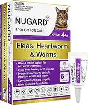 NUGARD Spot On for Cats Over 4kg - Flea & Worm Protection 6-Pack - Vet Recommended Fast-Acting Waterproof Topical Solution with IMIDACLOPRID 100g/L per Carton, MOXIDECTIN 10g/L