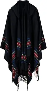 [MEIJUN] RAYWE Women Knitted Poncho Cape Hooded Stripe Oversized Cardigan Sweater Long Shawl Scarf Pashmina