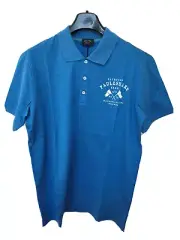 PAUL&SHARK sz L T-SHIRT POLO NECK SHORT SLEEVES 1/4 BUTTONS LUXURY LOGO BLUE NEW