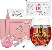 TOONGEEN 18th Birthday Gifts for Girls Her Women, Personalized Stemless Wine Gin Glasses Gift Set, Unique 18 Year Old Birthday Present Souvenir for Ladies Female, Friend, Daughter, Sister, 19 Oz
