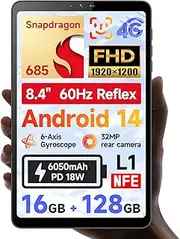 [BNCF] 8.4 inch Snapdragon 685 Android 14 Tablet, FHD IPS 1920x1200 Resolution 60Hz Reflex Bpad mini with Widevine L1, 16GB+128GB(1TB Expand), 5MP+32MP Camera, 4G LTE+2.4G/5G WiFi+BT5.0+GPS, 6050mAh