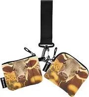 [XYMZR] Mini Zip Around Wristlet keychain Wallet Sunflower Cow Field for Women Personalized Pattern Detachable Dual Pouch Wristlet Portable Wallet Phone Coin Purse, Multi-colored, One Size