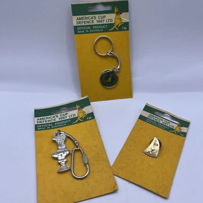 Vintage Collectable America’s Cup Defence 1987 Pins And Key rings Brand New NOS