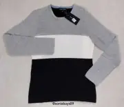 Narciso Rodriguez Rine Rib Color Black Crewneck Sweater, Grey/White, Size 46