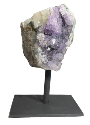 Brazilian Amethyst Cluster With Calcite Inclusion On Stand - F