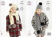 King Cole 5578 Knitting Pattern Girls Hats and Scarves in Fashion Aran Fur