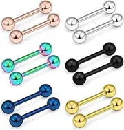 [VILITI] 12Pcs Tongue Bars,Piercing Jewellery Steel Stainless,12mm Balls Gold Surgical Barbell Colorful Metal Barbells Piercings Lip Kit,Vibrating Piecing Tougue Flat Titanium Ring,for Nipple Bar Women Men