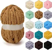 Chenille Chunky Yarn Super Bulky Soft Thick Fluffy Jumbo Giant Washable Polyester Big Yarn DIY for Arm Knit Blanket Cushion Bed Sofa Home Decor,Khaki,2.2LB