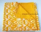 Indien 60" x 90" Twin Kantha Quilt Ikat Yellow Hippie Blanket Cotton Bedspread